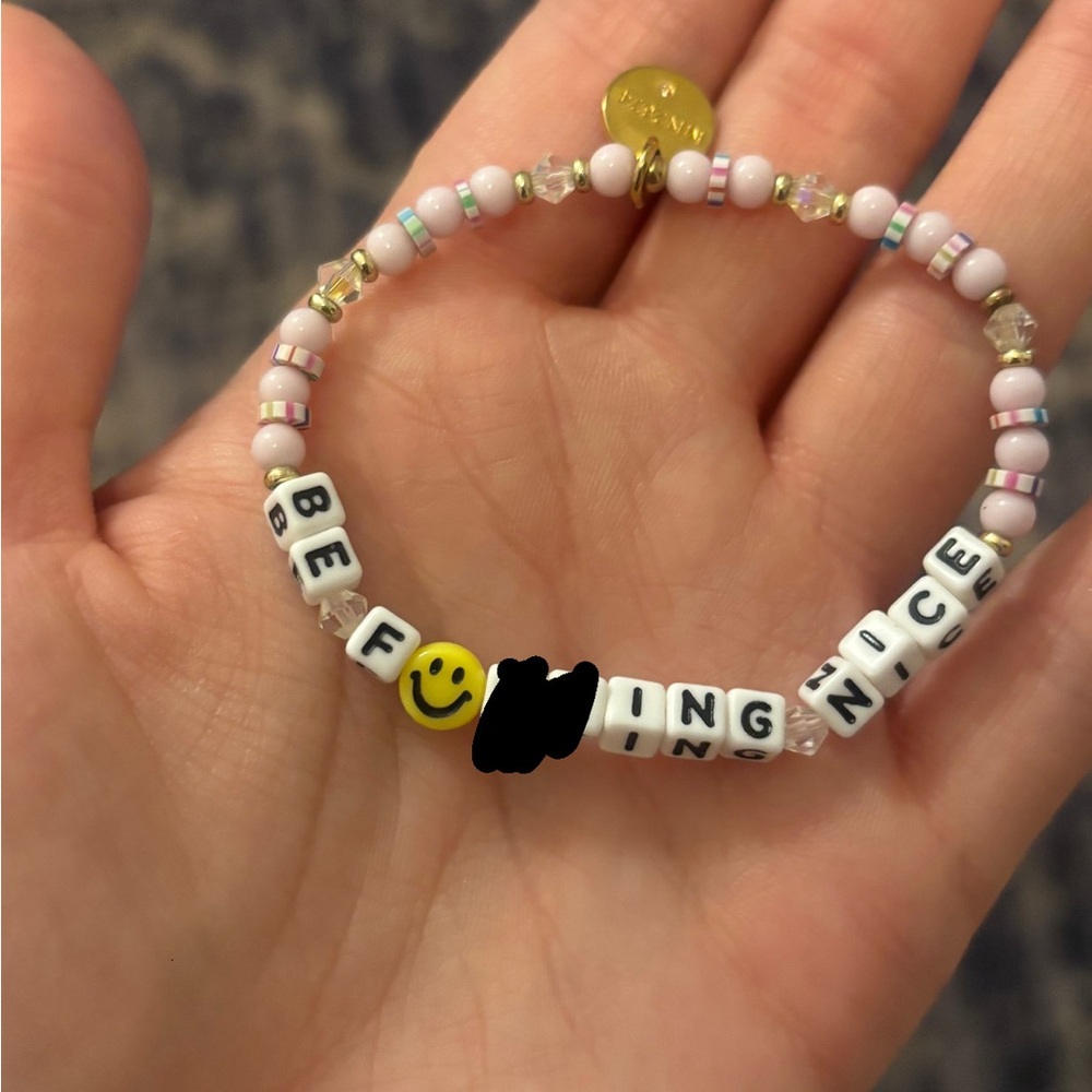 Little Words “Be Nice” Beaded Bracelet - White, Pink, Yellow